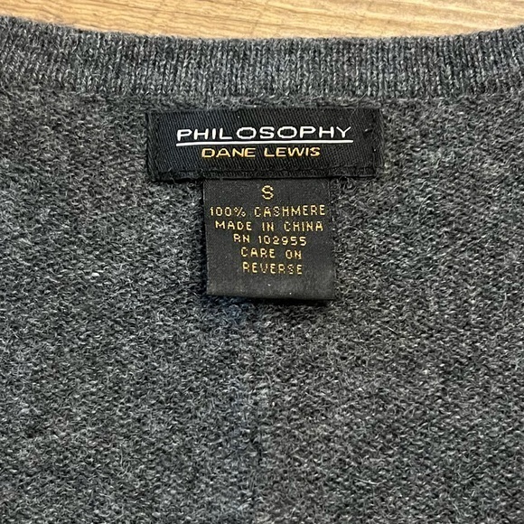 Philosophy 100% cashmere sweater womens size small dark gray‎ Dane Lewis luxury - Picture 3 of 3